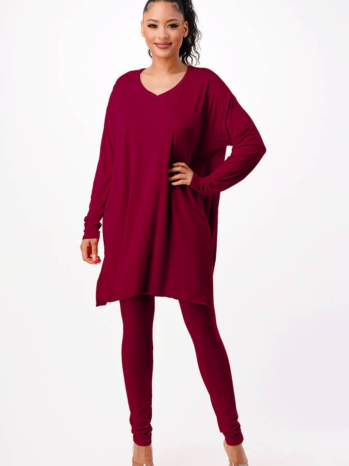 ENSEMBLE HAUT ET LEGGINGS À COL EN V pour la vente par SJL Apparel