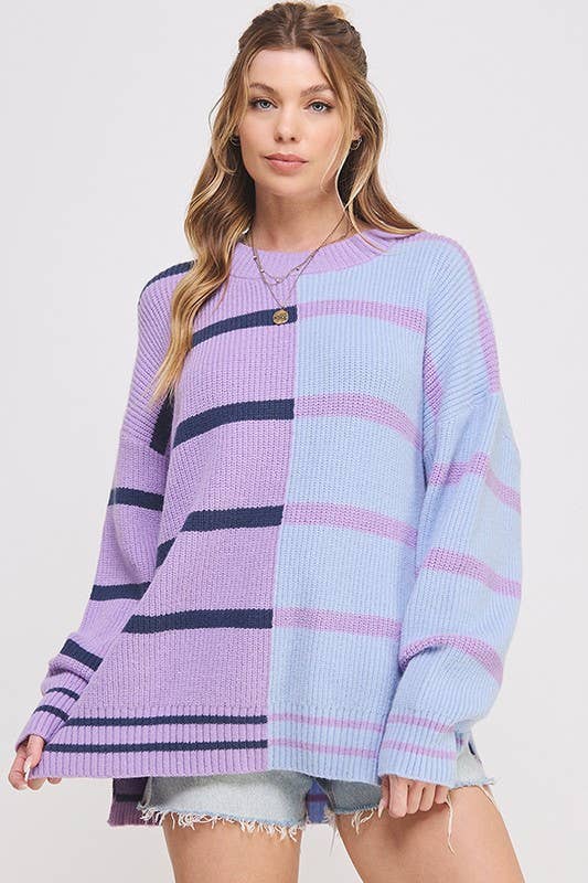 JADE BY JANE - Wholesale Tunic Sweater - Women's - LONG SLEEVE ROUND NECK STRIPED COLOR BLOCK SWEATER6