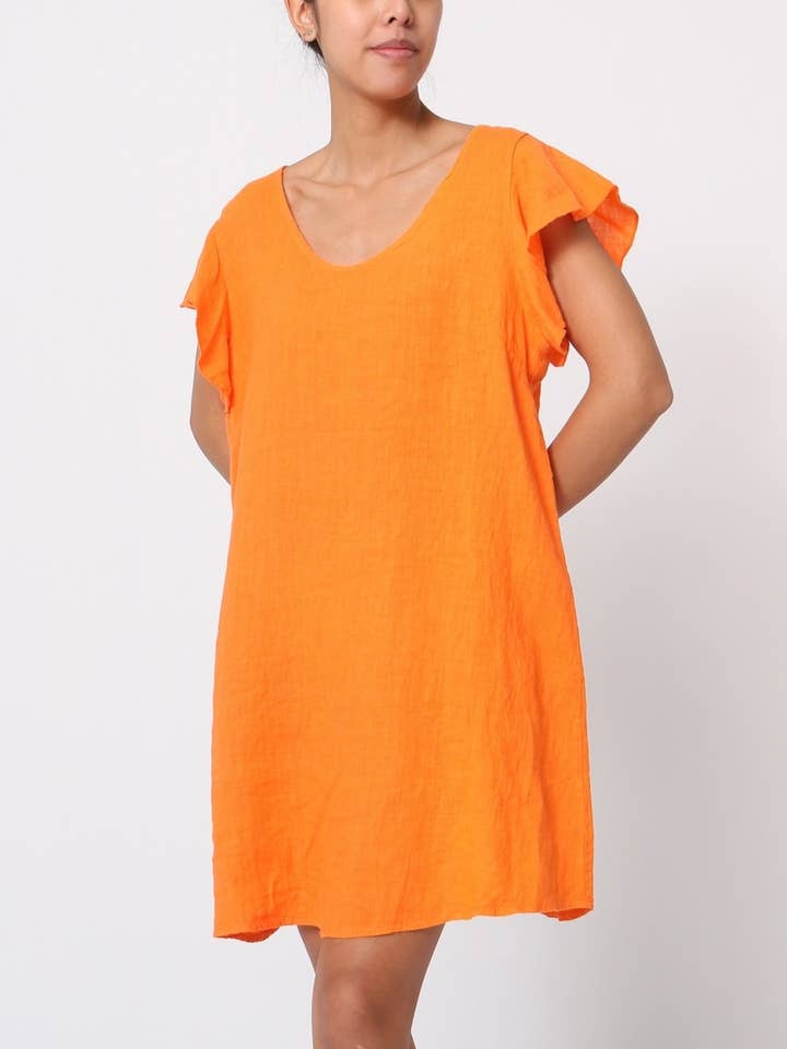 Short dress in 100% linen REF.1196 for wholesale by LÉA & LUC