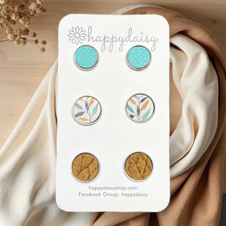 Fall Leather Stud Earring 3-Pack for wholesale by happydaisy