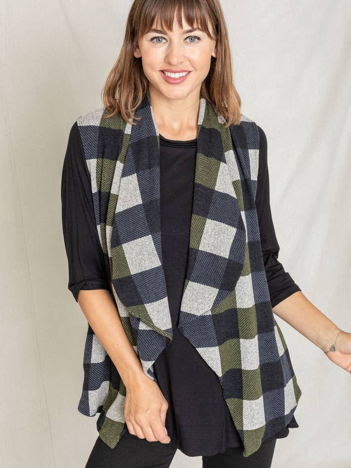 Plus Vandfald Krave Checker/Plaid Vest for engroshandel hos EG fashion