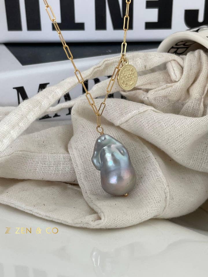 RAEVA Grey Baroque Pearl pendant necklace for wholesale by ZEN&CO Studio