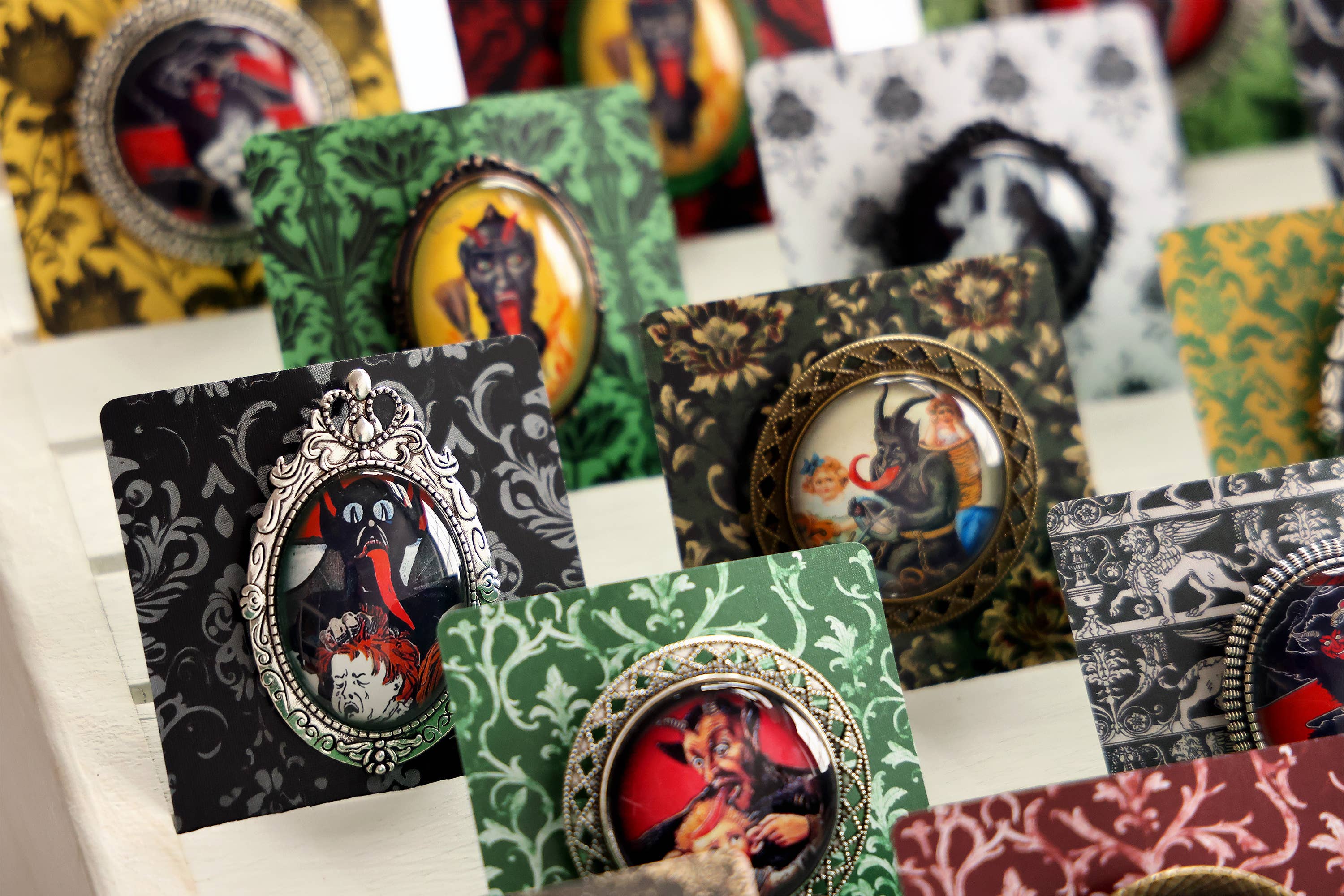 Asunder Bazaar - Wholesale Brooch - 20pc Krampus Brooches on Cards15
