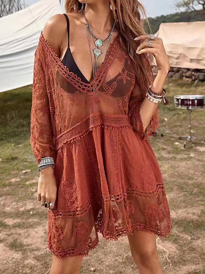 Lace Detail Plunge Cover-Up Dress for wholesale by React Activewear