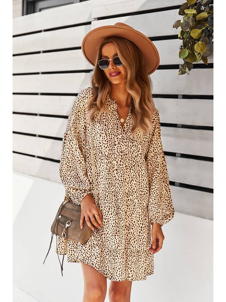 Supreme Fashion - Wholesale Dress - Women's - V Neck Drop Shoulder Cheetah Print Tunic Dress12