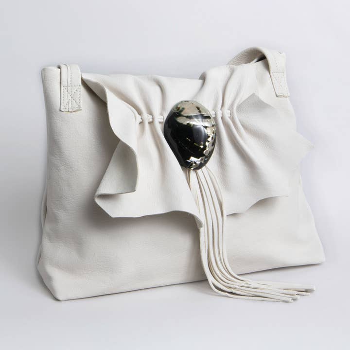 Patrice White Italian Leather Satchel for wholesale by Viva Bags of California