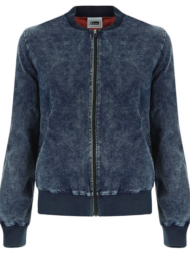 (WS347L01H02-J0M) Bomber con forro en contraste en mezclilla con efecto lavado al ácido para venta al por mayor de Freddy Pantroom