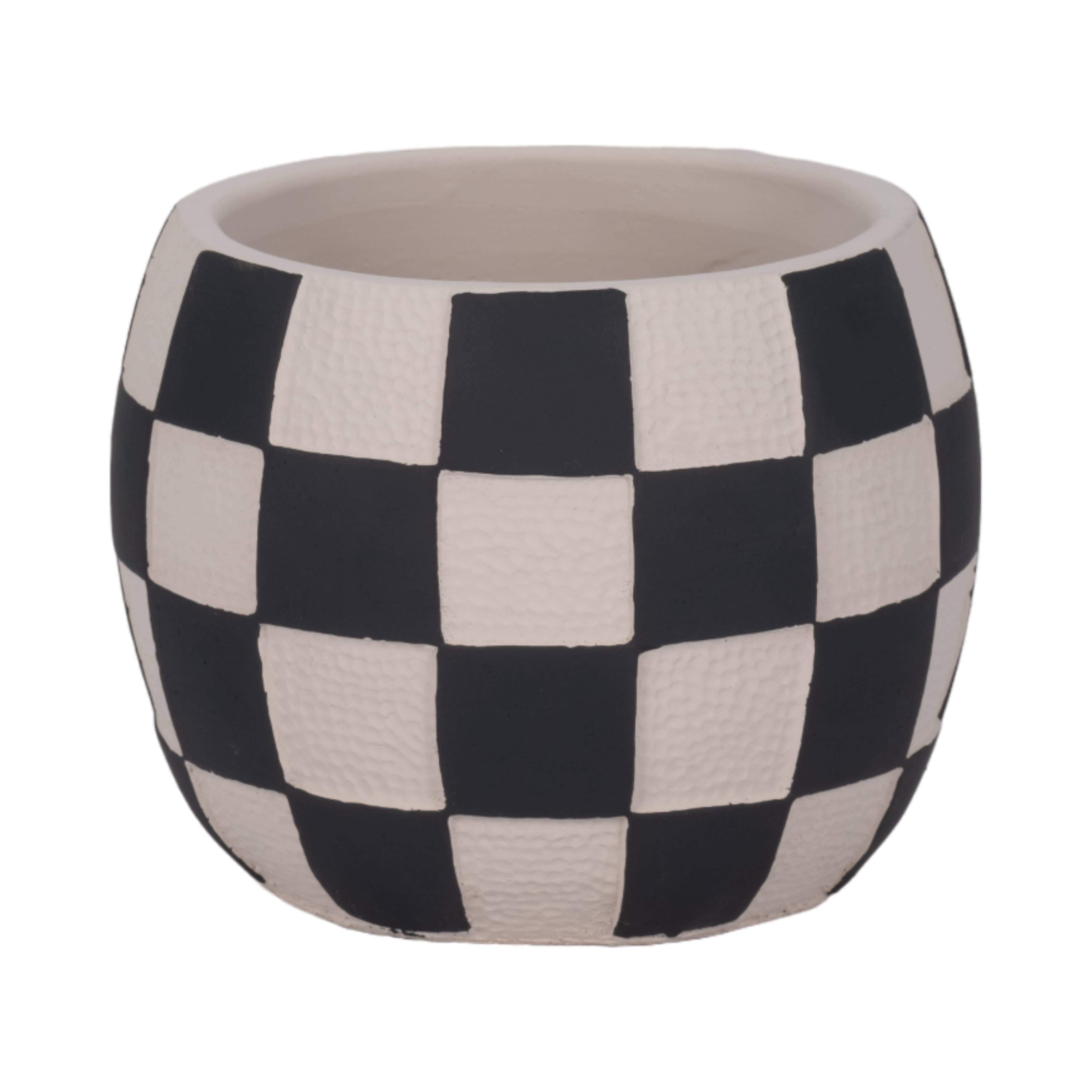 Sagebrook Home - Wholesale Plant Pot - Planter - Black/White Pottery Checkerboard Rounded, 7 in.4