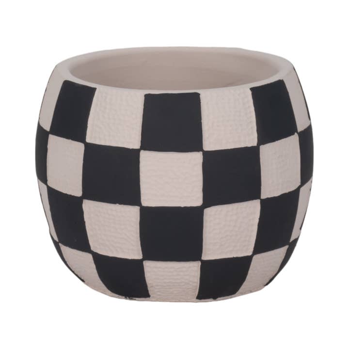 Sagebrook Home - Wholesale Plant Pot - Planter - Black/White Pottery Checkerboard Rounded, 7 in.4