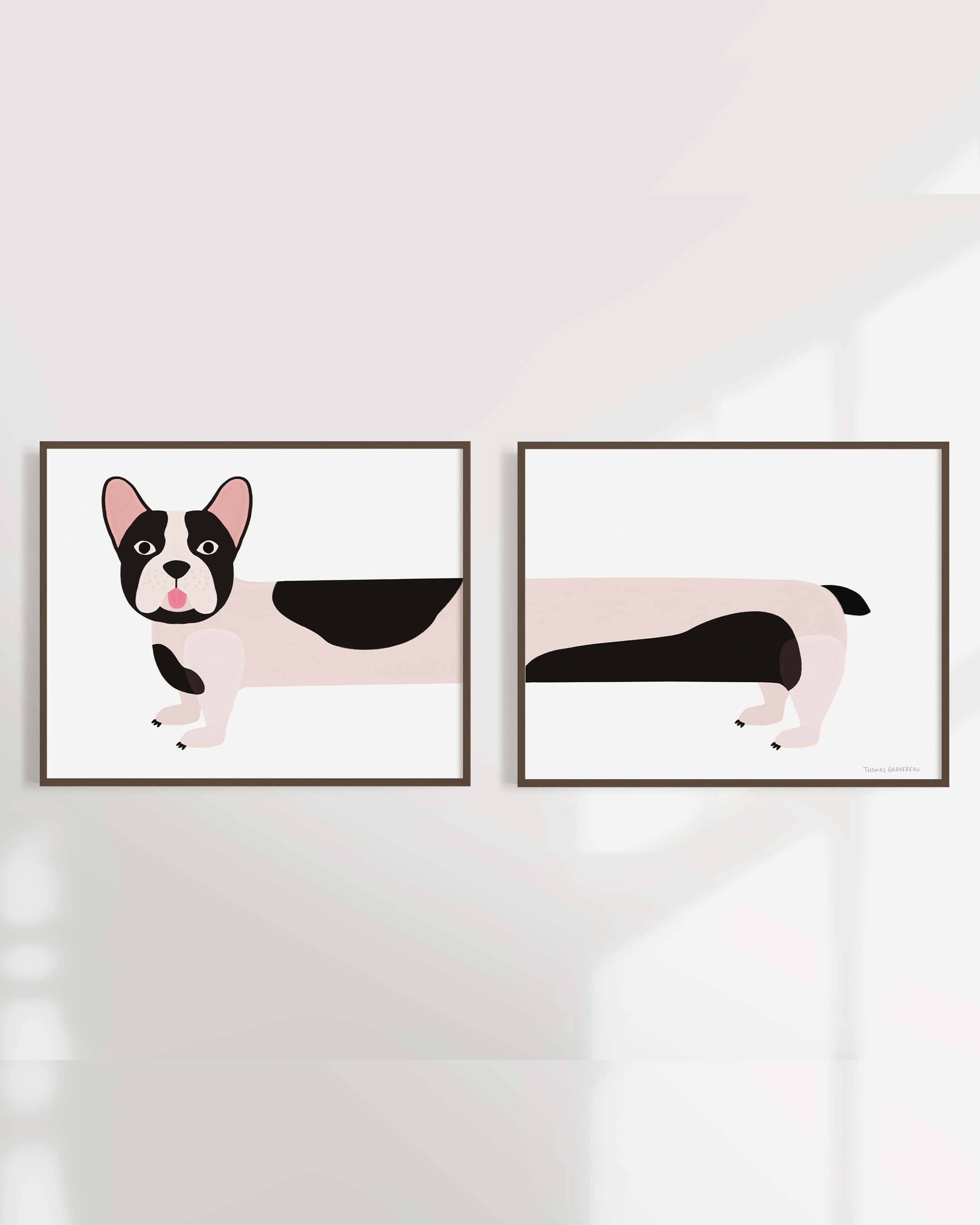 Thomas Gravereau – Großhandel Kunstdruck – Kunstdruck "Französische Bulldogge" (Diptychon A4)0