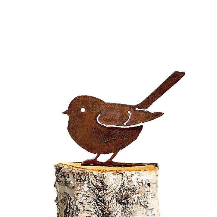 California Home & Garden - Wholesale Outdoor Ornament/Decor - Mtl Rust/Nat Fat Chickadee Garden Art
