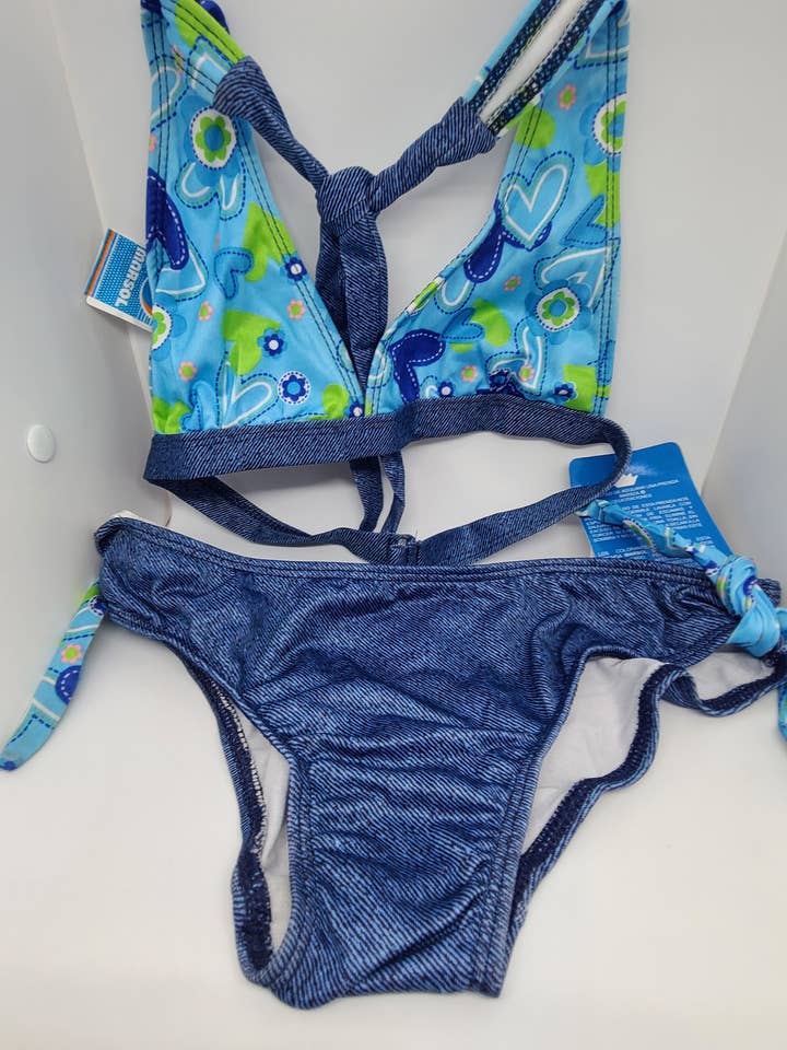Bikini con forma de corazón de mezclilla para niñas adolescentes, adorable traje de baño para venta al por mayor de Sassy Bubbles