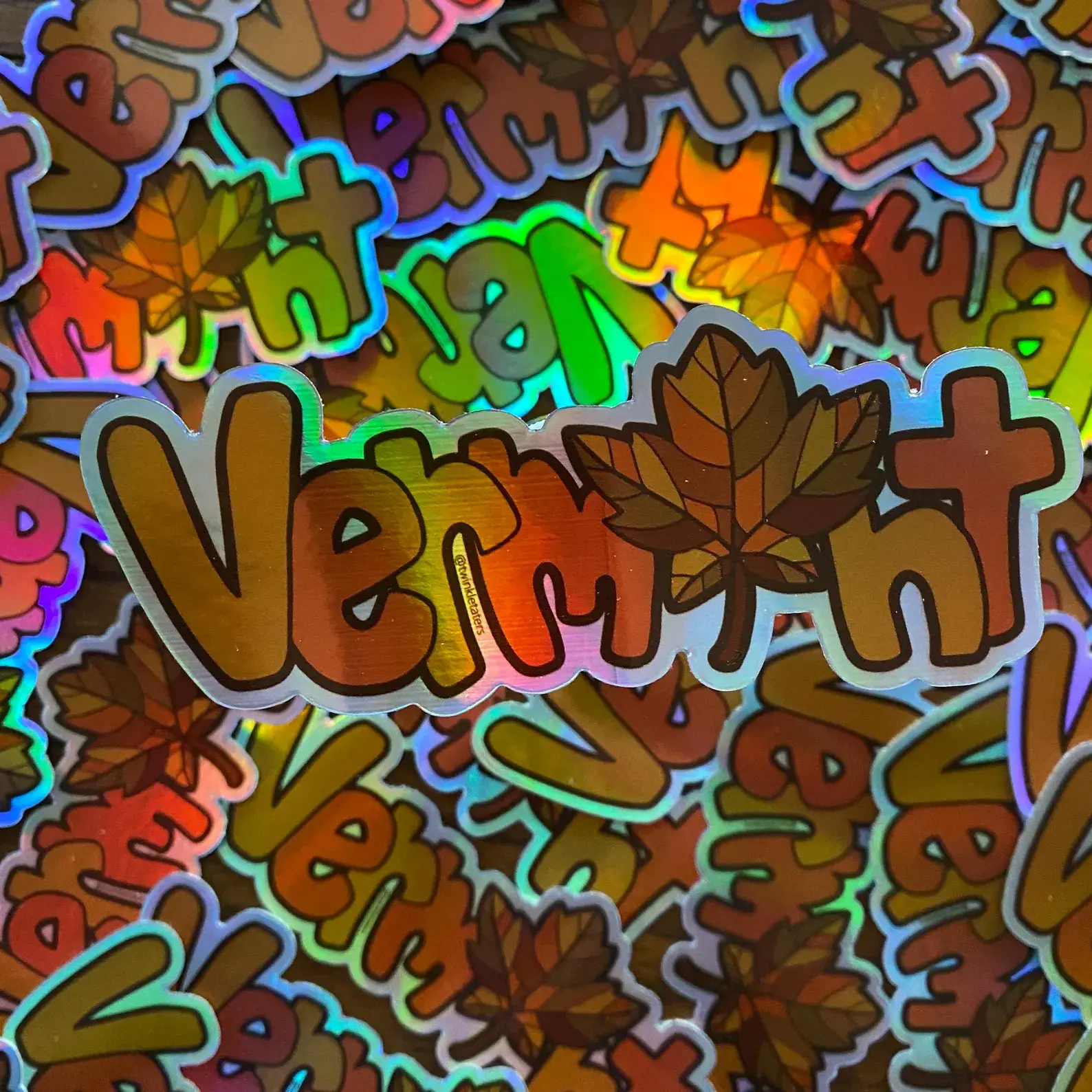 Designs by Diana - twinkletaters - Wholesale Sticker - Vermont Fall Foliage 5.05" x 2" Holographic Sticker1