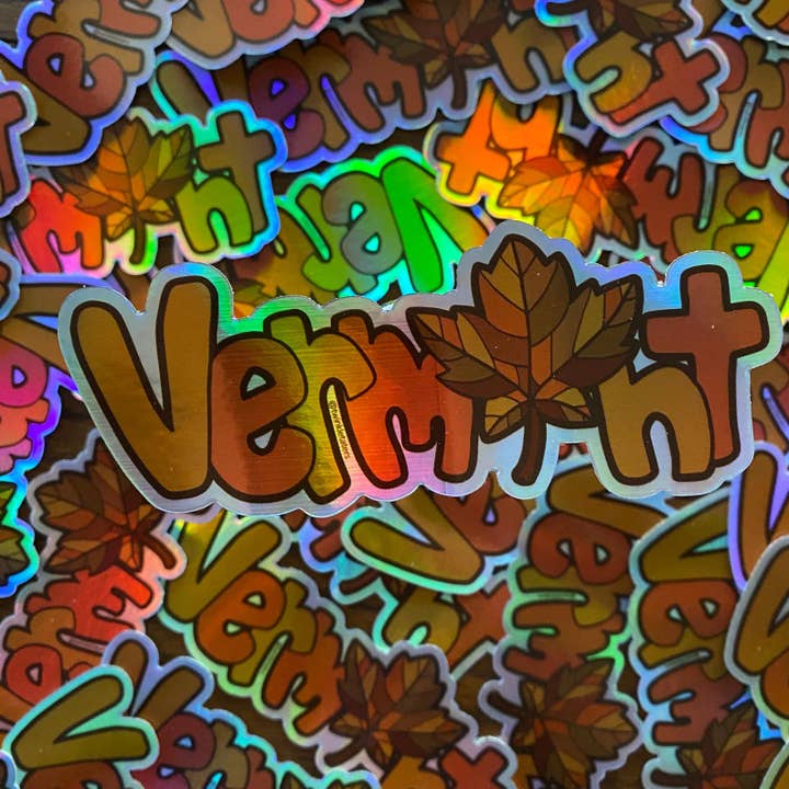 Designs by Diana - twinkletaters - Wholesale Sticker - Vermont Fall Foliage 5.05" x 2" Holographic Sticker1