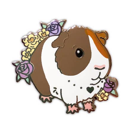 Calico Guinea Pig Enamel Pin for wholesale by The Crowned Rabbit