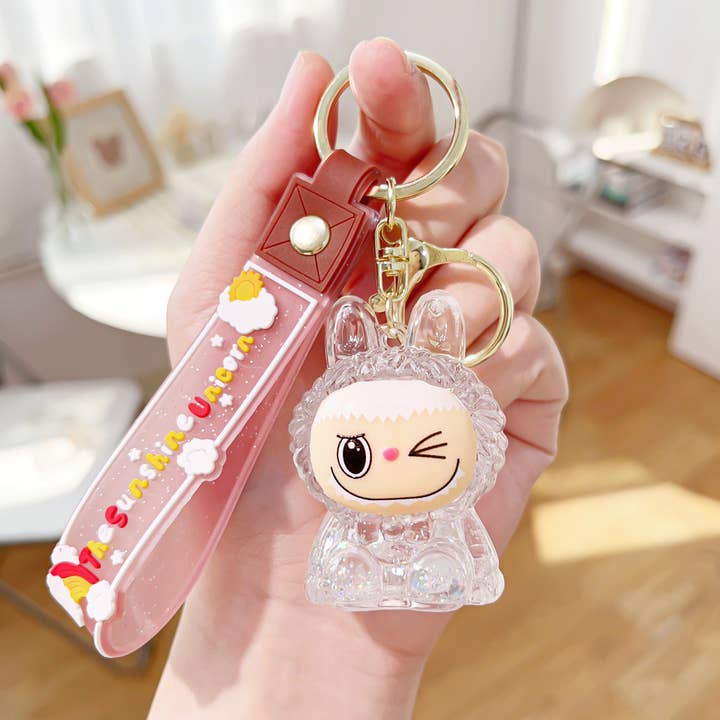 MKS America - Wholesale Keychain - Women's - Cute 3D Rabbit Keychain with Glitter and Wristlet Bag Charm