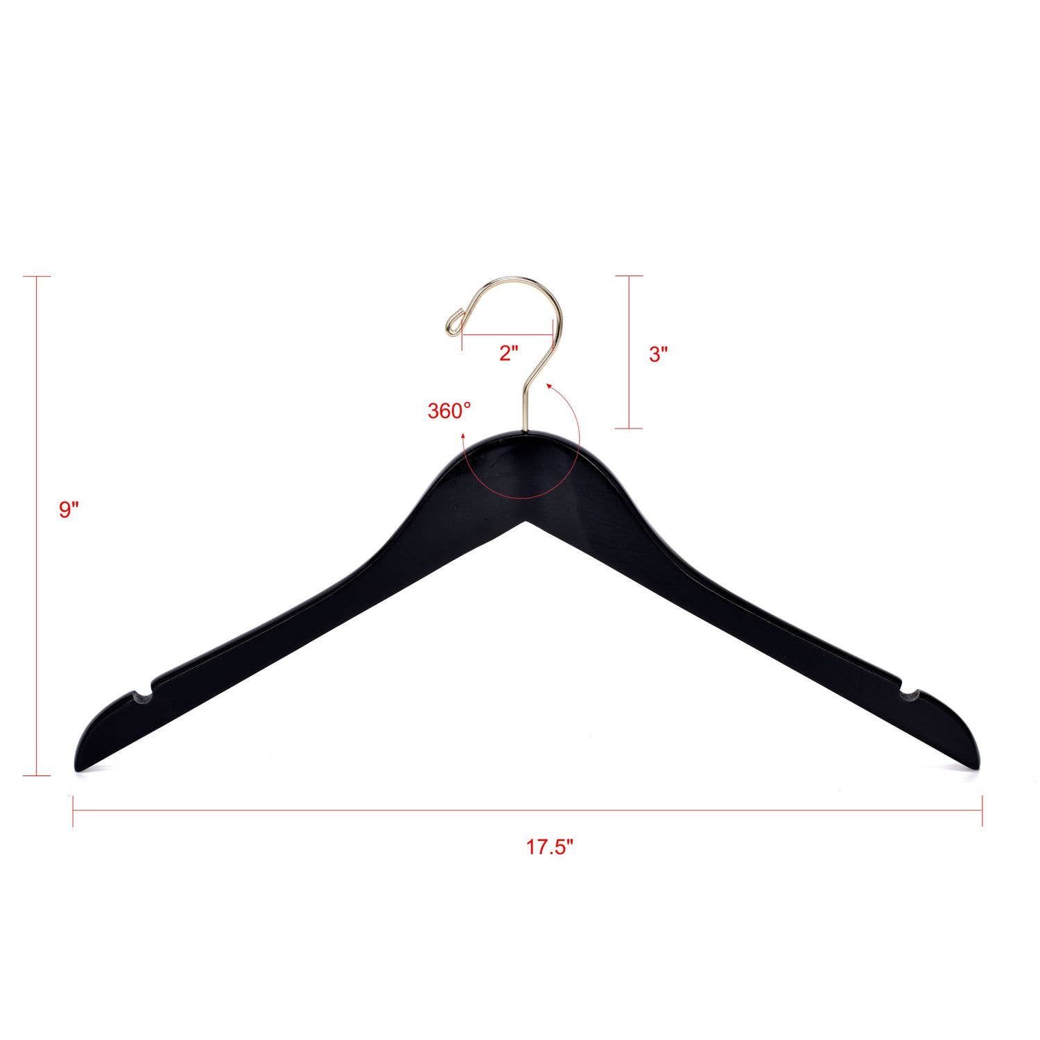 Quality Hangers - Wholesale Clothes Hangers - W071 Semi Curved Wooden Hangers - Black with Gold Hook - 806