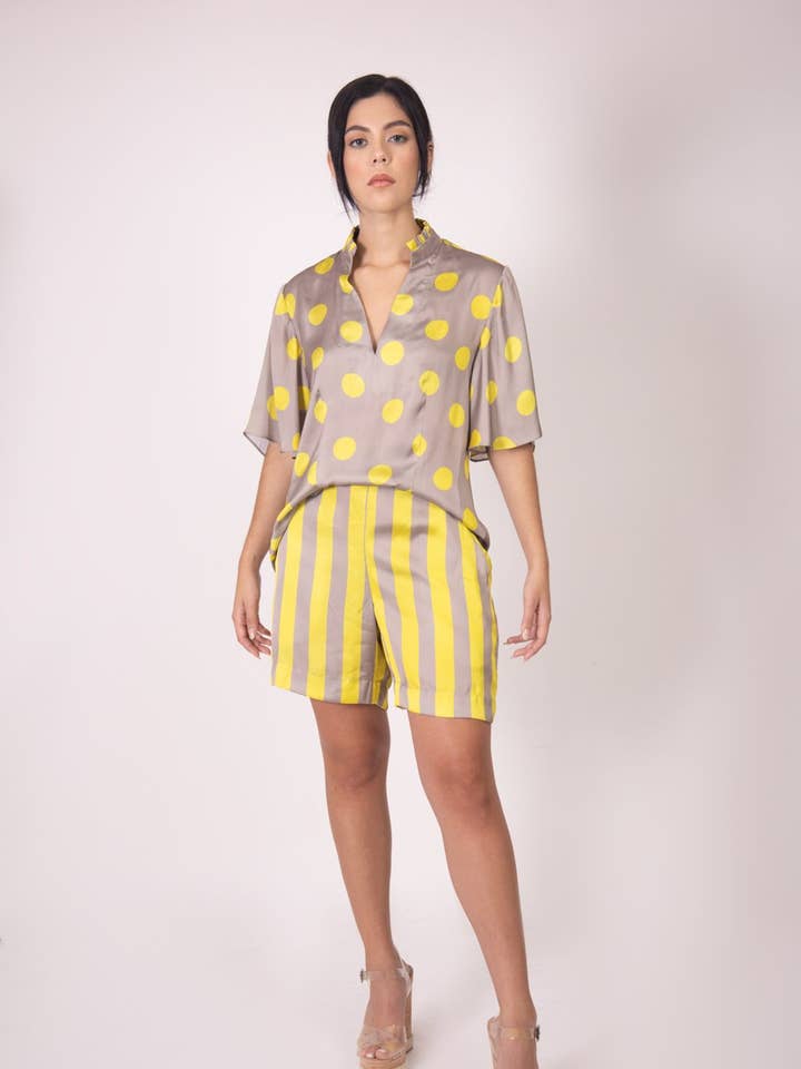 Silk Bermuda - Vertikala grå och gula ränder för wholesale av Martha Sevcik