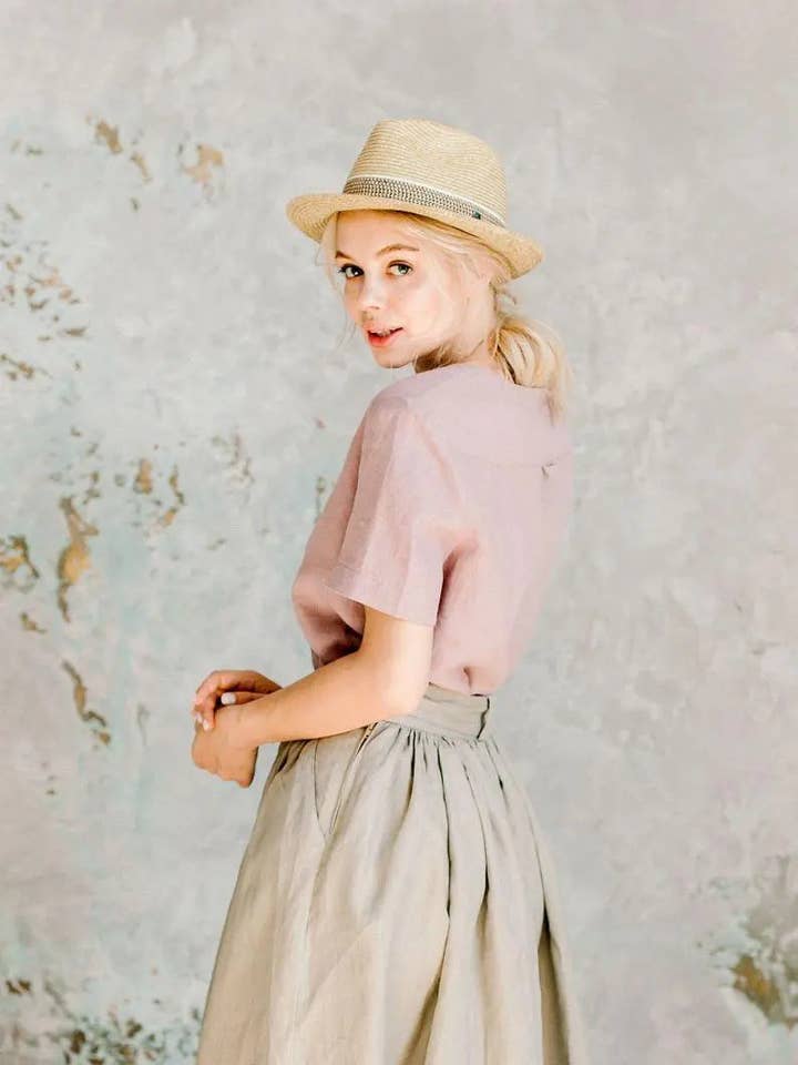 Velvety - Wholesale Skirt - Women's - Grey Pleaded Linen Skirt by Soelis5