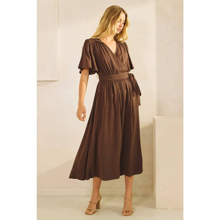 mittoshop - Wholesale Dress - Women's - FLUTTER SLEEVE WAIST TIE WRAP MIDI DRESS1