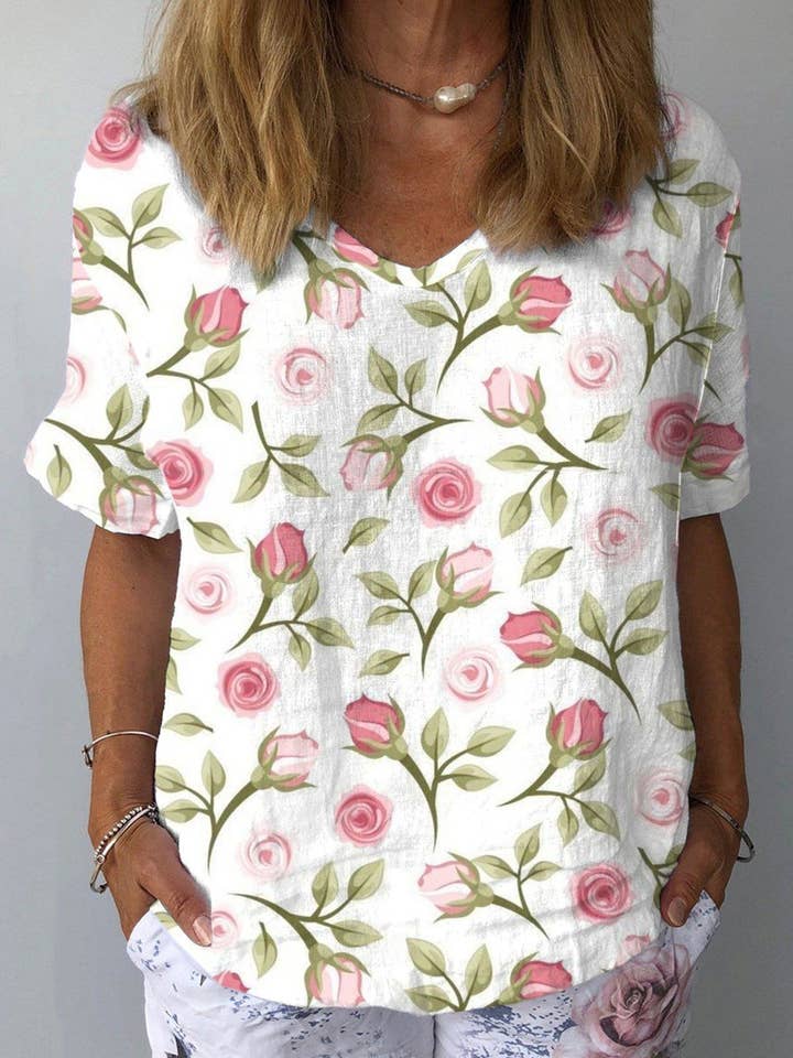 Chicto - Wholesale Blouse - Women's - Women's Elegant Printed Loose Shirt