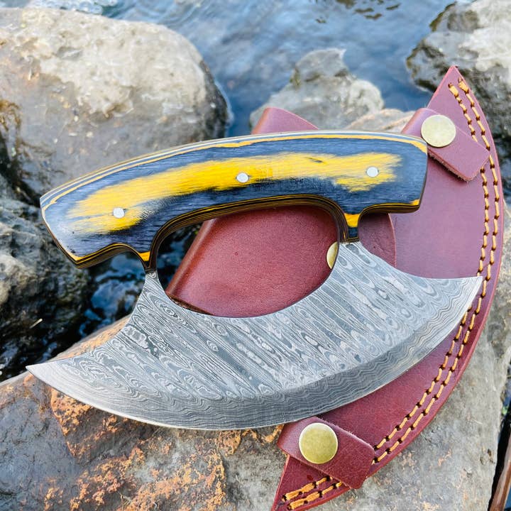 Titan International - Wholesale Kitchen/Utility Knife - DAMASCUS STEEL ALASKAN ULU KNIFE TK-035