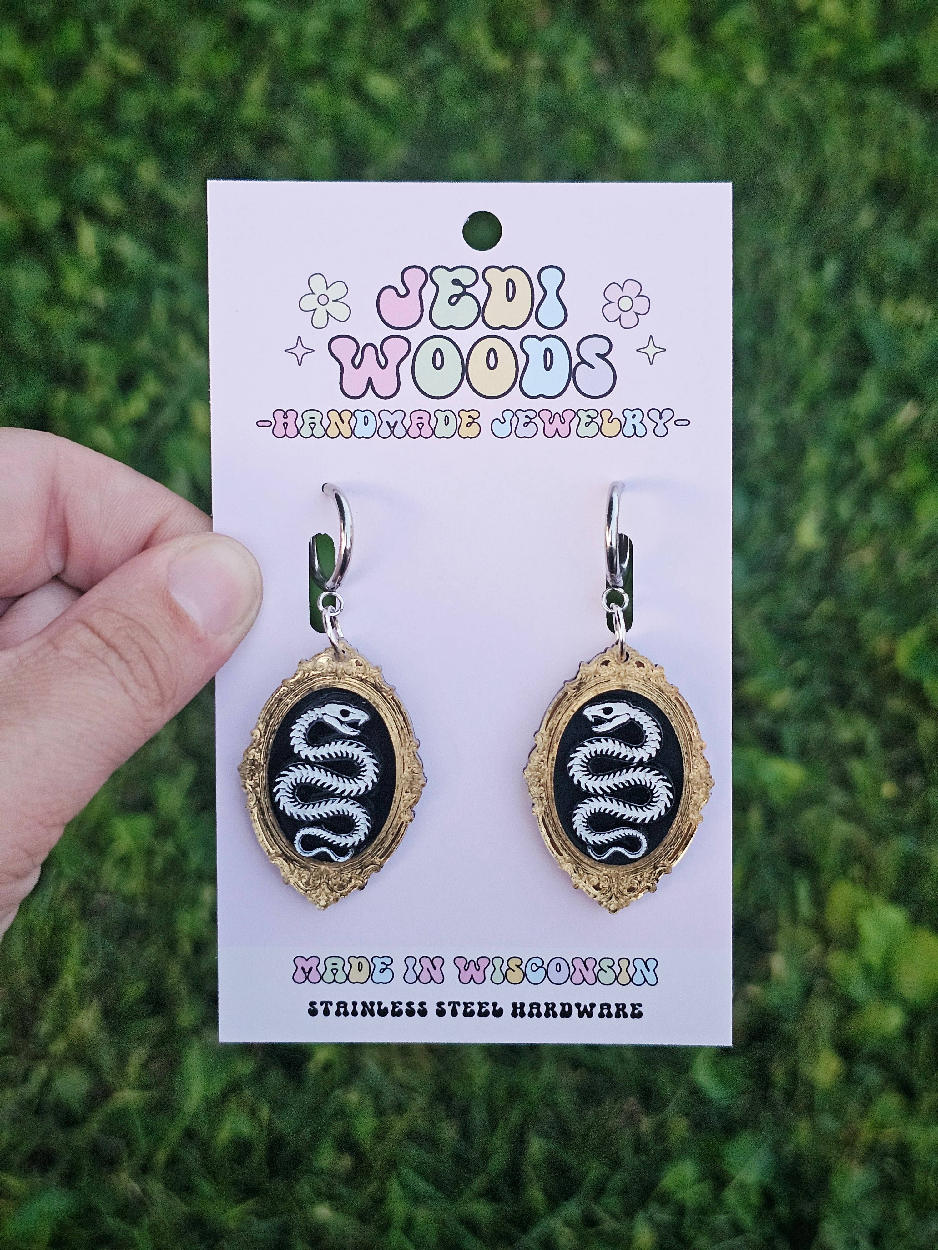 Jedi Woods LLC – Brincos de argola por atacado – Brincos com Estrutura de Esqueleto de Cobra (Compatível com Alargadores)1