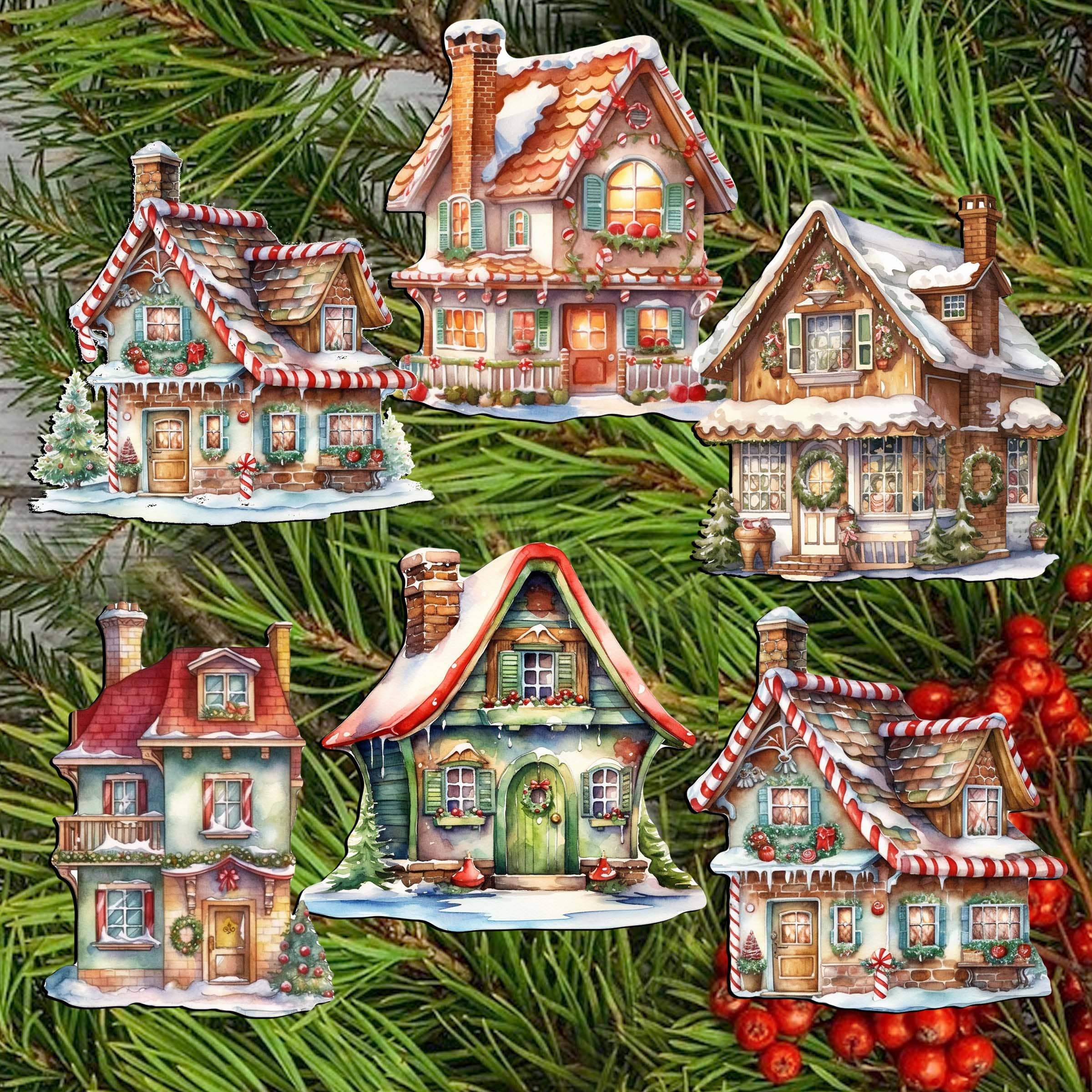 Designocracy - Wholesale Ornament Set - Dream Houses Clip-On Eco Wood Decorative Ornaments Set 62