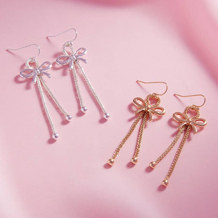 Metal Bow Dangle Earrings for wholesale by Sensibling Corp.