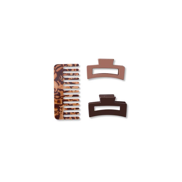CooCoo Beauty - Wholesale Hair Brush/Comb - 1 PC Acetate Comb + 2 Square Claws - Mocha1