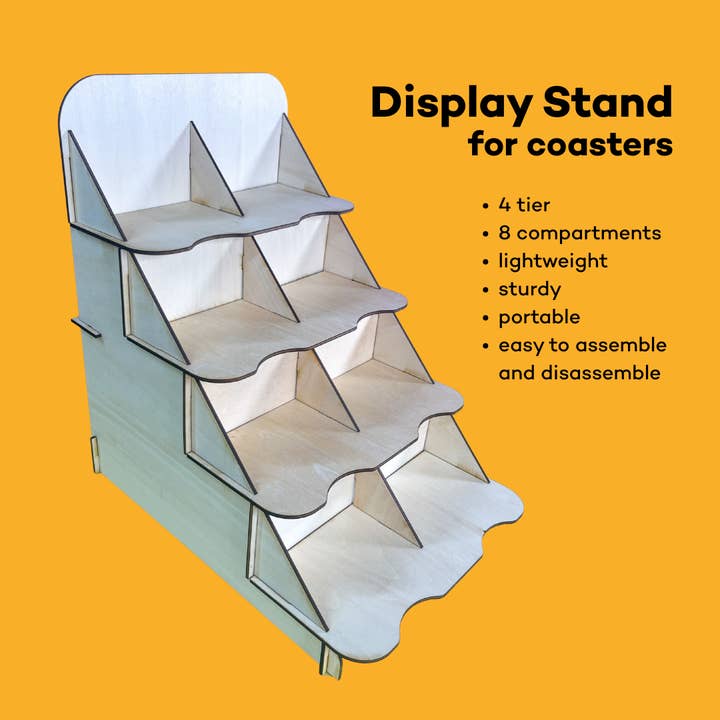 4 tier wooden display stand for coasters for wholesale by Sunshine Lane