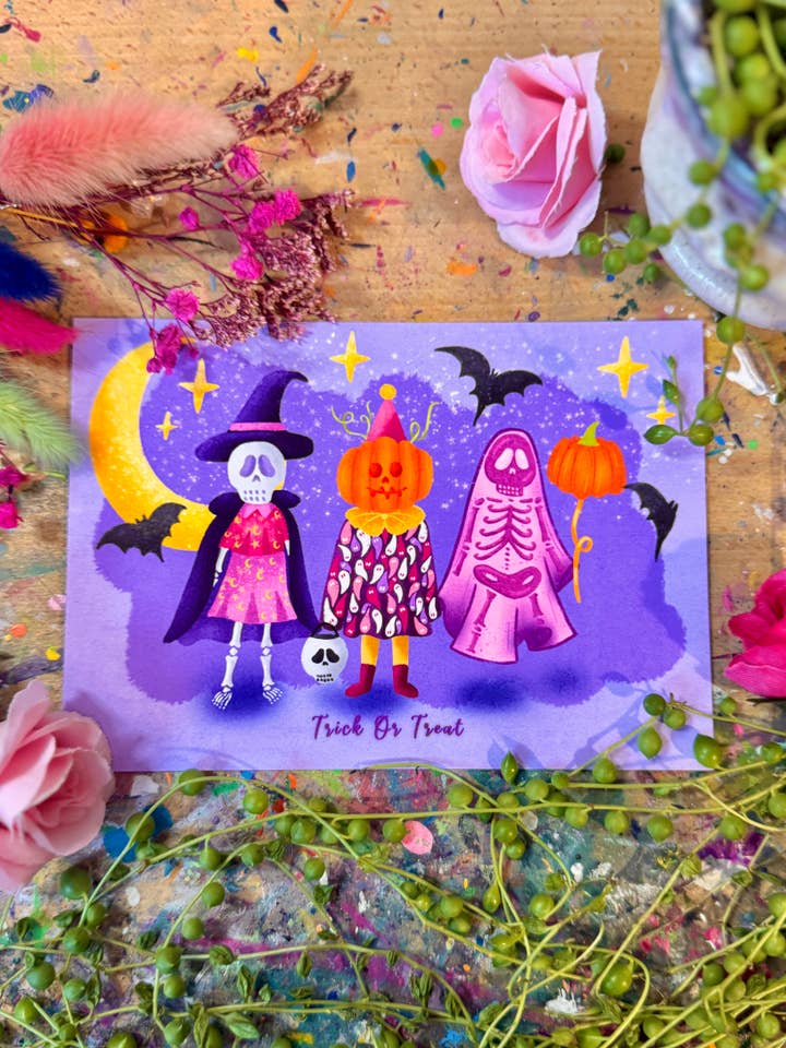 Trick or Treat - A6 Postcard for wholesale by Crafted in chaos