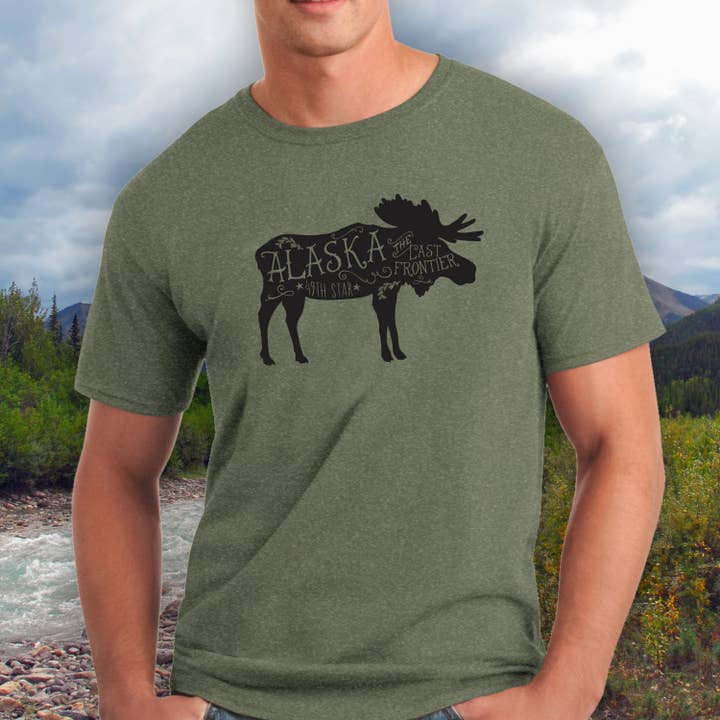 Alaska Moose Tshirt | Alaskan souvenir state pride shirts for wholesale by Suzy Swede