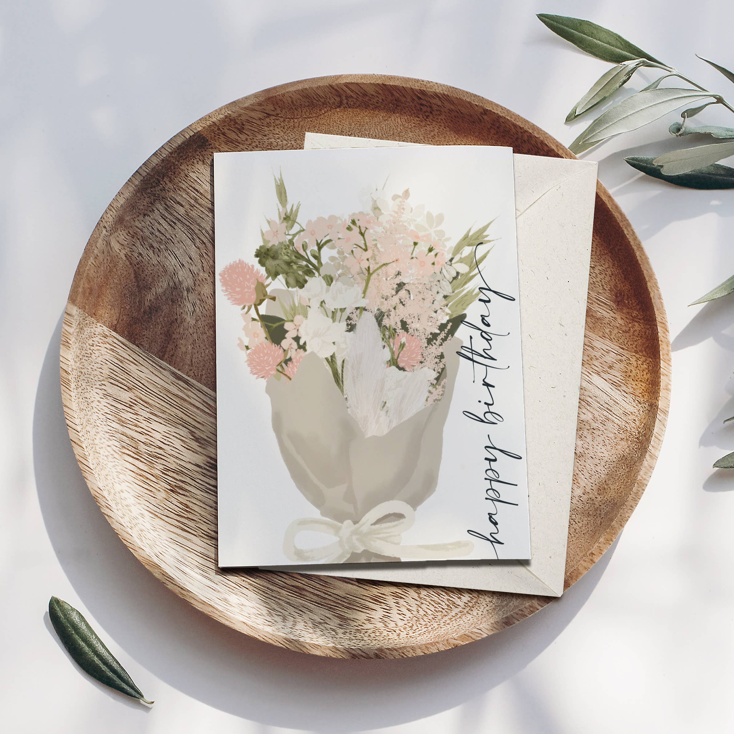 Wildblumen Atelier - Wholesale Birthday Card - Folded card happy birthday pink flowers, with envelope, FSC1