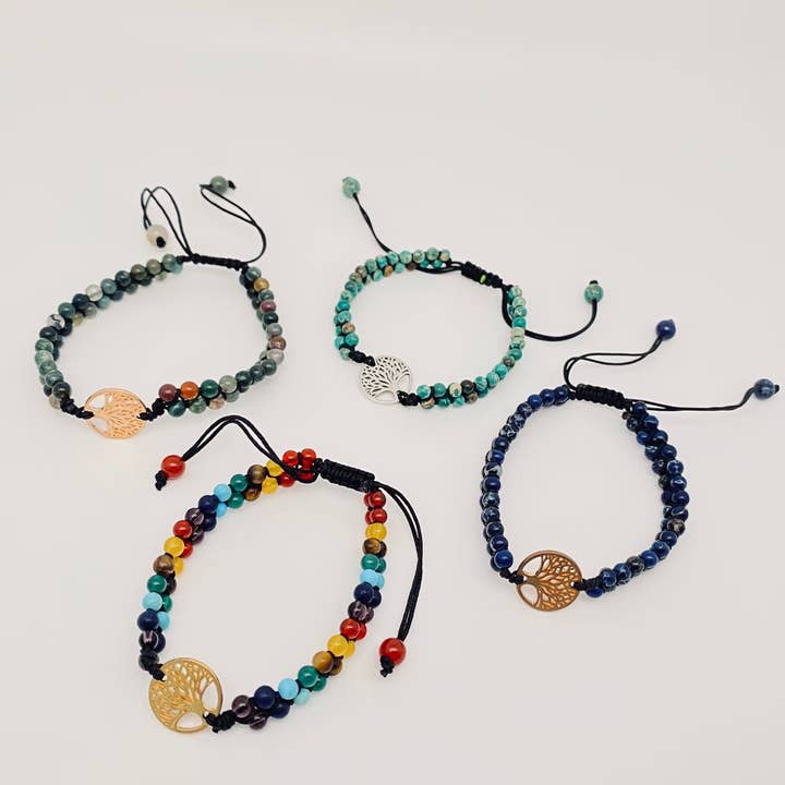 Mio Queena - Wholesale Charm/Dangle Bracelet - 4mm Natural Stone Woven Bracelet Tree of Life Pendant - CS12