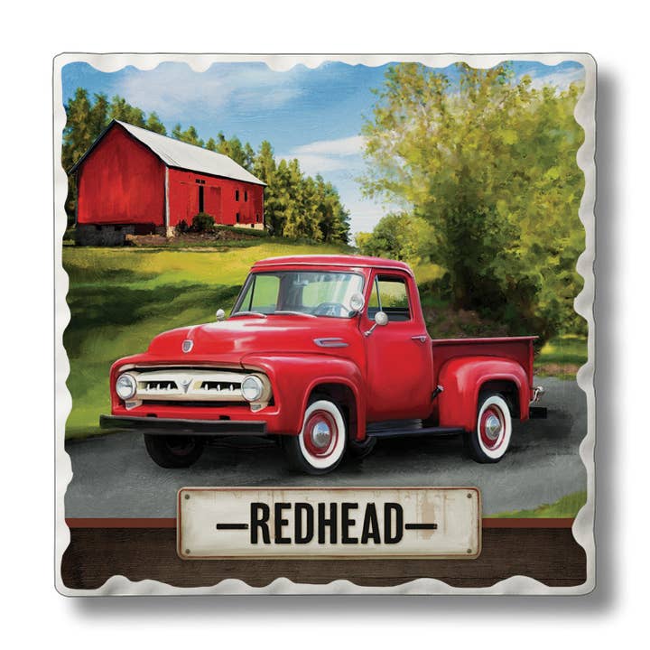 "Redhead" 4 Pack Tumbled Tile Coaster Set for wholesale by Conimar Promotions