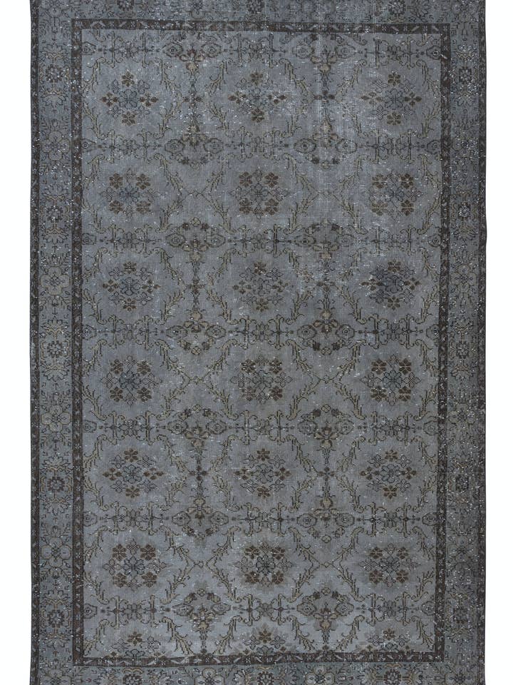 6,4x9,8 Ft grå handgjord turkisk matta med botanisk design för wholesale av Rug Specialist LLC.