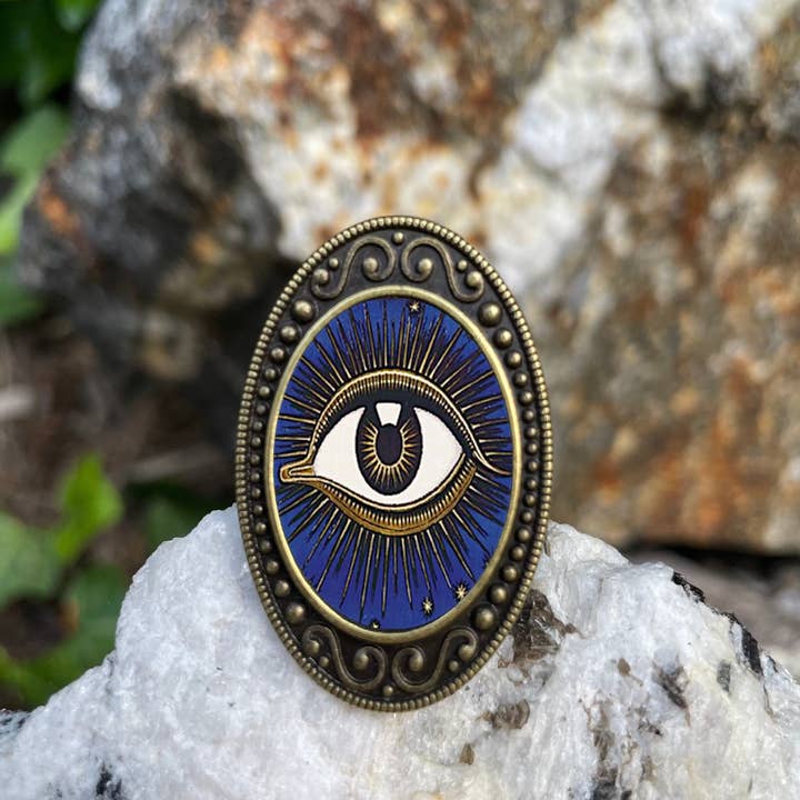 FringePop - Wholesale Cocktail/Statement Ring - All Seeing Eye Occult Franz Von Stuck Illuminati Antiqued Bronze Adjustable Ring Brass