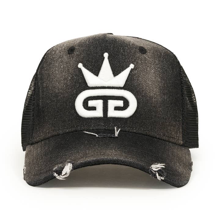 GGT Acid Wash Distressed Black Denim Mesh Snapback for wholesale by God Given Talent