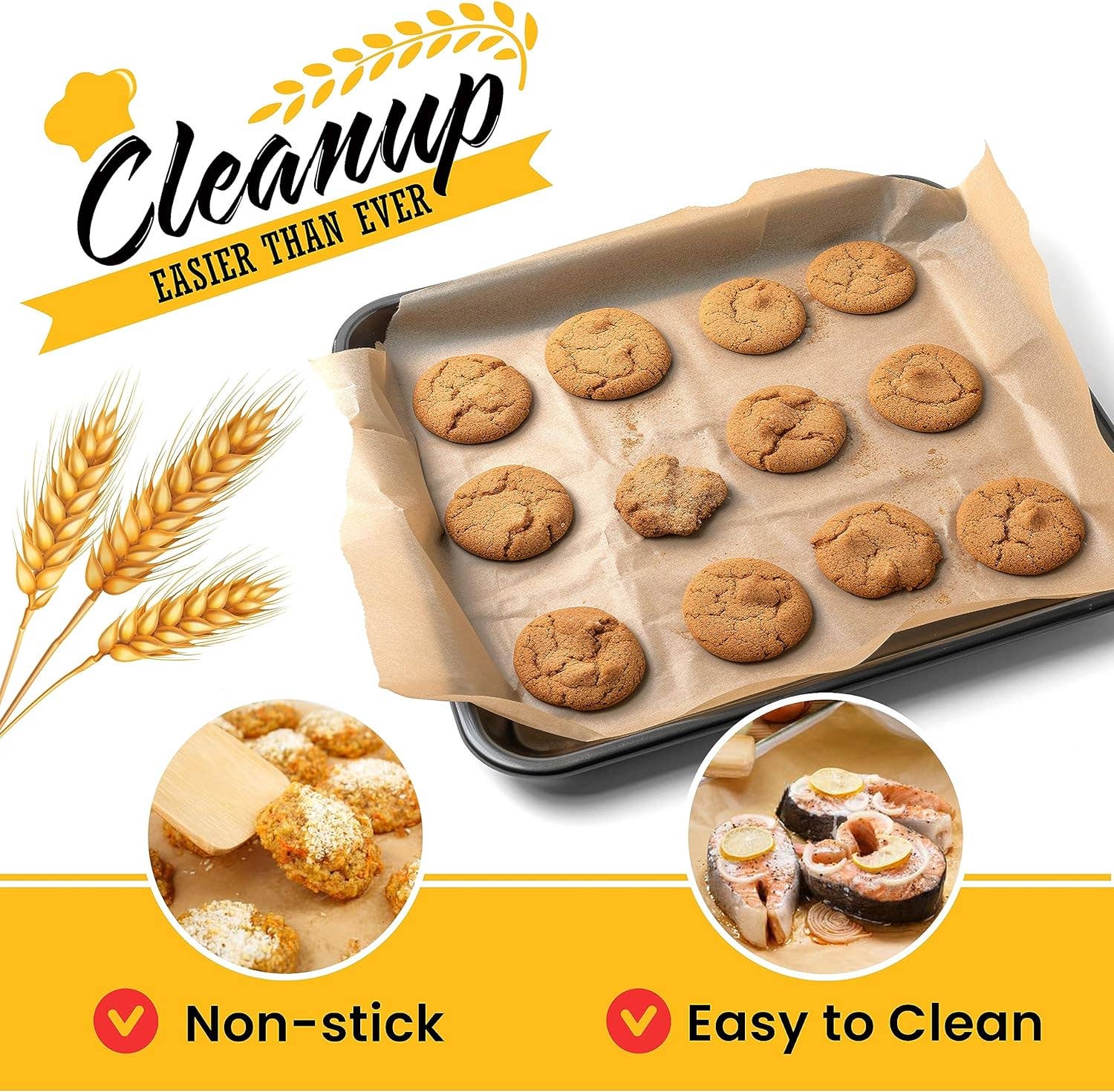 Baker's Signature - Wholesale Baking Sheet/Mat - Unbleached Parchment Paper for Baking – 2-Pack 520 Sq.Ft Total - 15 in x 210 ft Baking Paper Roll with Cutter, Non-Stick Brown Parchment for Baking, Cooking, Grilling, Steaming by Baker’s Signature3