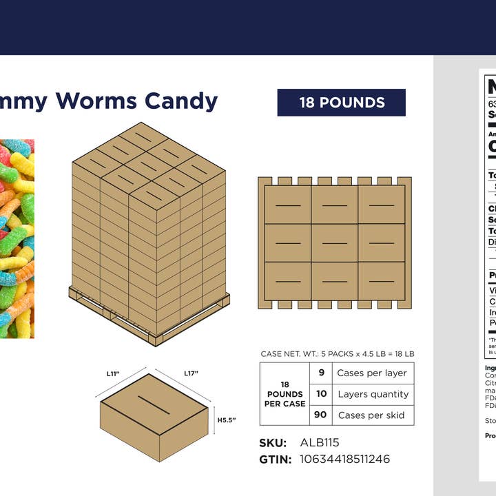 Liberty Trade Corp - Wholesale Gummy - Sour Neon Gummy Worms Candy | Bulk 18-Pound Case1
