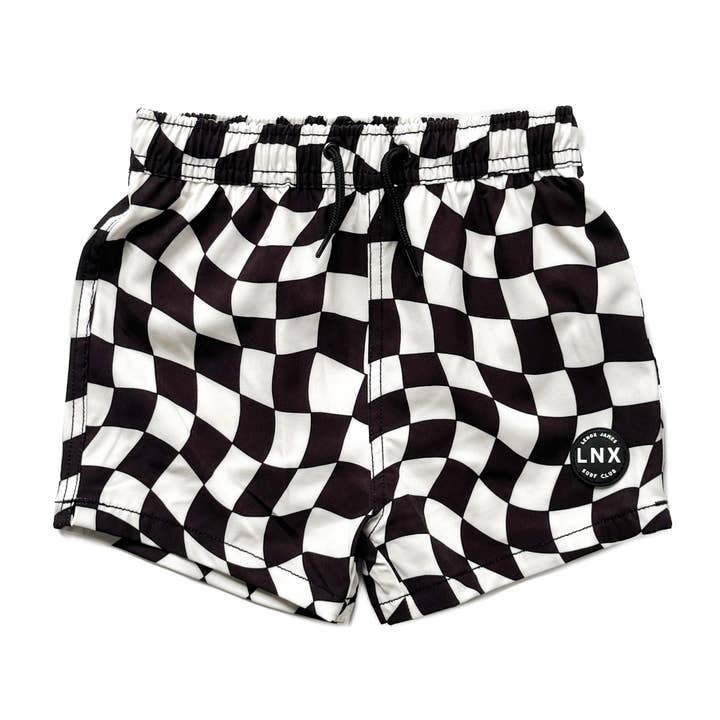 SHORT DE BAIN - DAMIERS ONDULÉS - NOIR pour la vente par LENOX JAMES