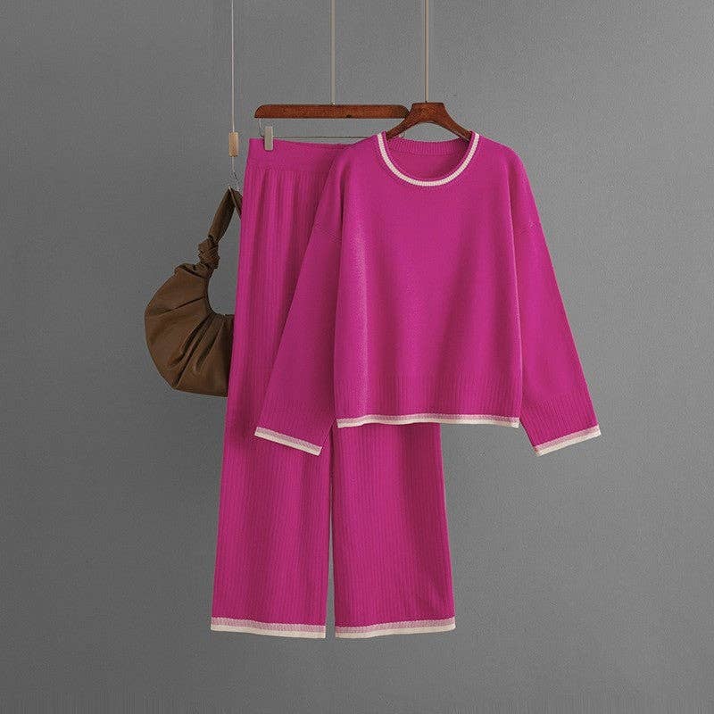 Sheer Trend – wholesale Top & pants set (NOT Loungewear) – Women's – Color Block Round Neck Sweater And Pants Set3