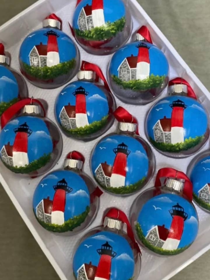 Hand Painted Nauset Lighthouse ornaments for wholesale by OrnamentsbyAmy