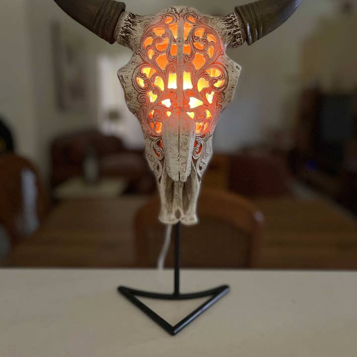 Zeckos - Wholesale Accent/Desk Lamp - Steer Skull Wall Table Accent Light w/ Removable Metal Stand5