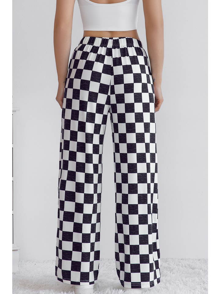 LA Society - Wholesale Pants - Women's - Checkered Print High Waist Wide Leg Pants