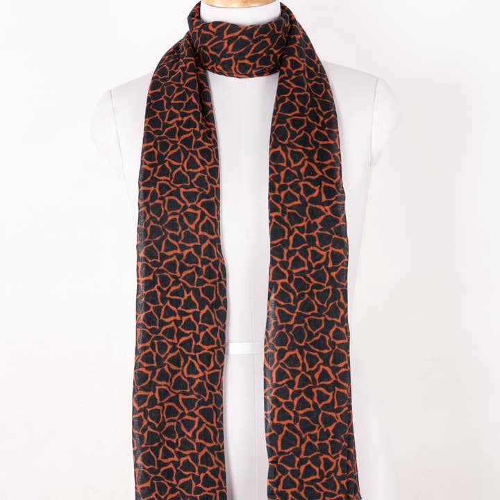 SVEZElife - Wholesale Scarf - Women's - Plectrum Print Cotton Modal Scarf - Orange Black1