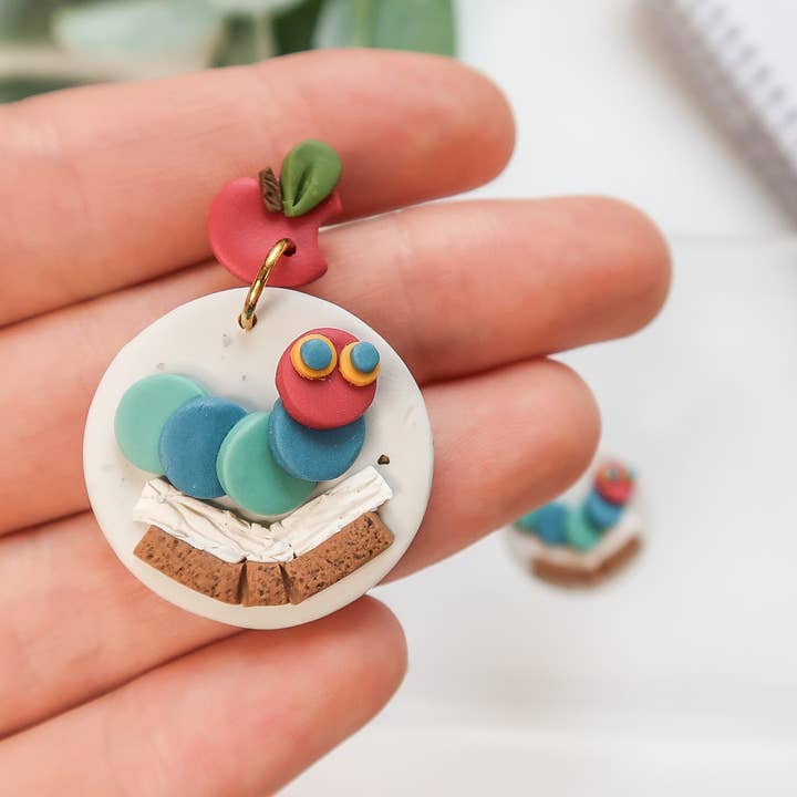 The Very Hungry Caterpillar Polymer Clay Earrings for wholesale by Lily Ann Clay Designs