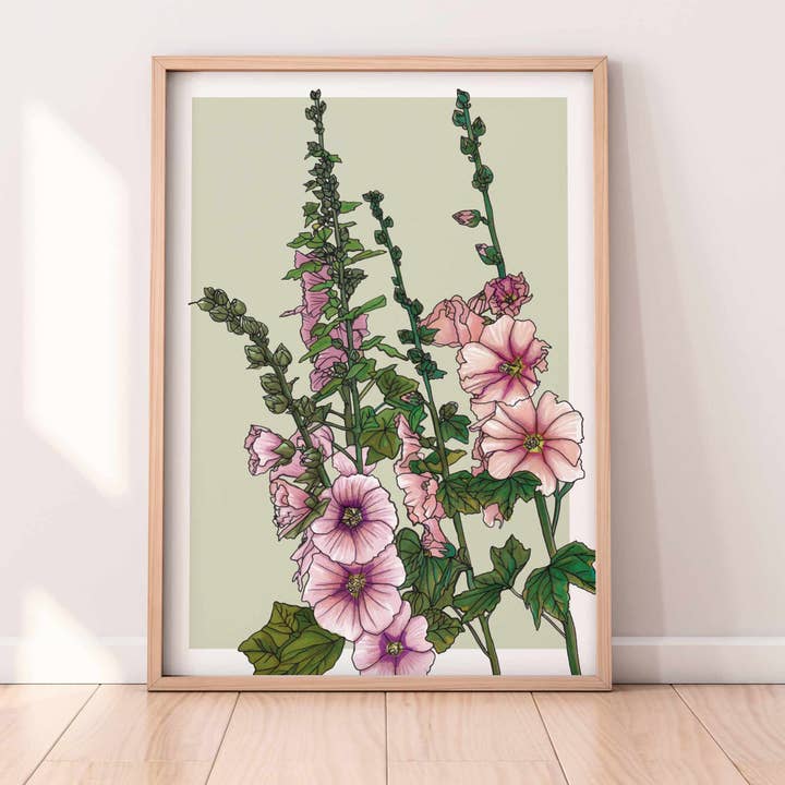 Hollyhocks Art Print for wholesale by My Noodle Bug