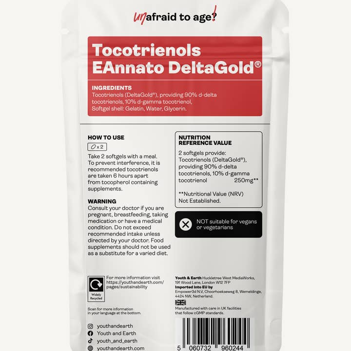 Youth & Earth - Vendita all'ingrosso Vitamine/integratori orali - Tocotrienoli e Annato Delta Gold (60 capsule molli da 125 mg)1